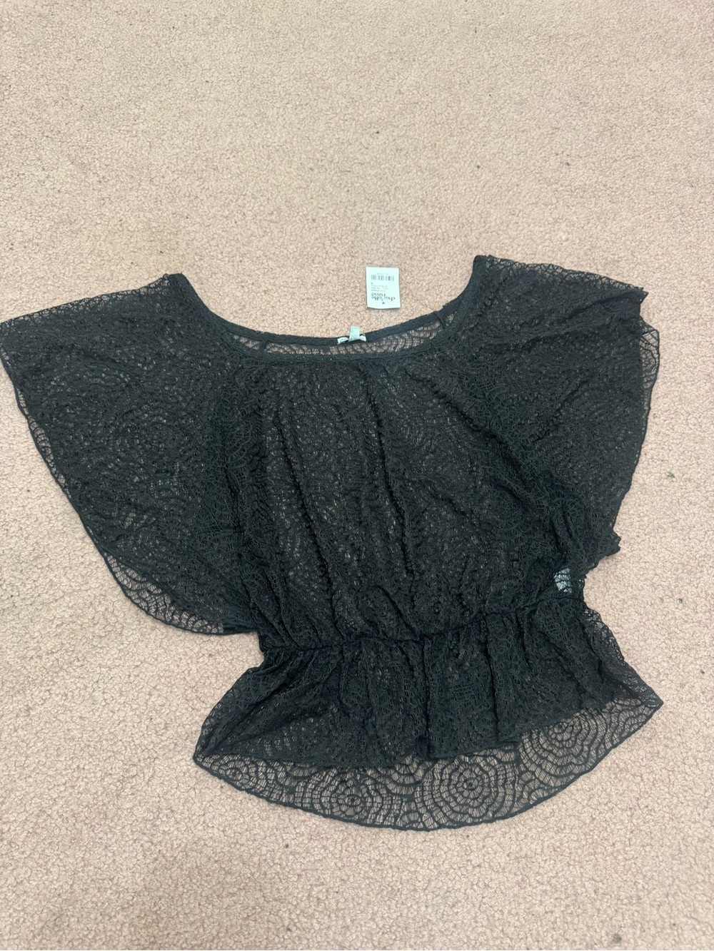 New Small black lace sheer ruffle top shirt blouse gothic Lolita Victorian goth